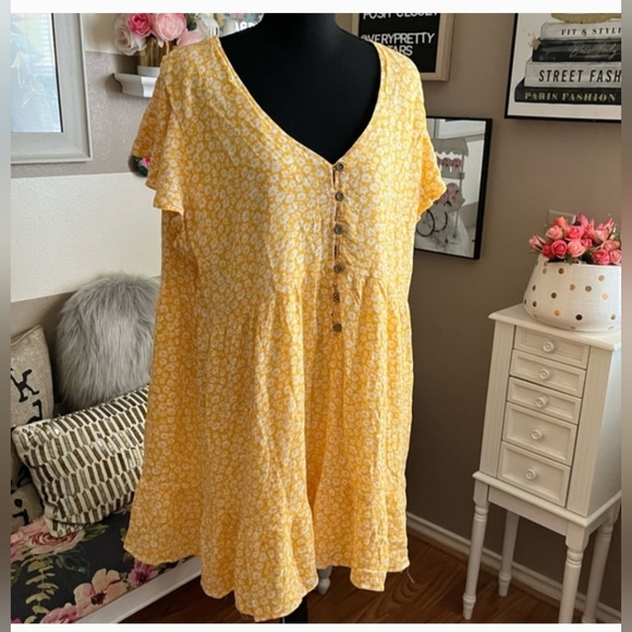 Yellow floral babydoll summer dress size 3XL - Picture 4 of 9